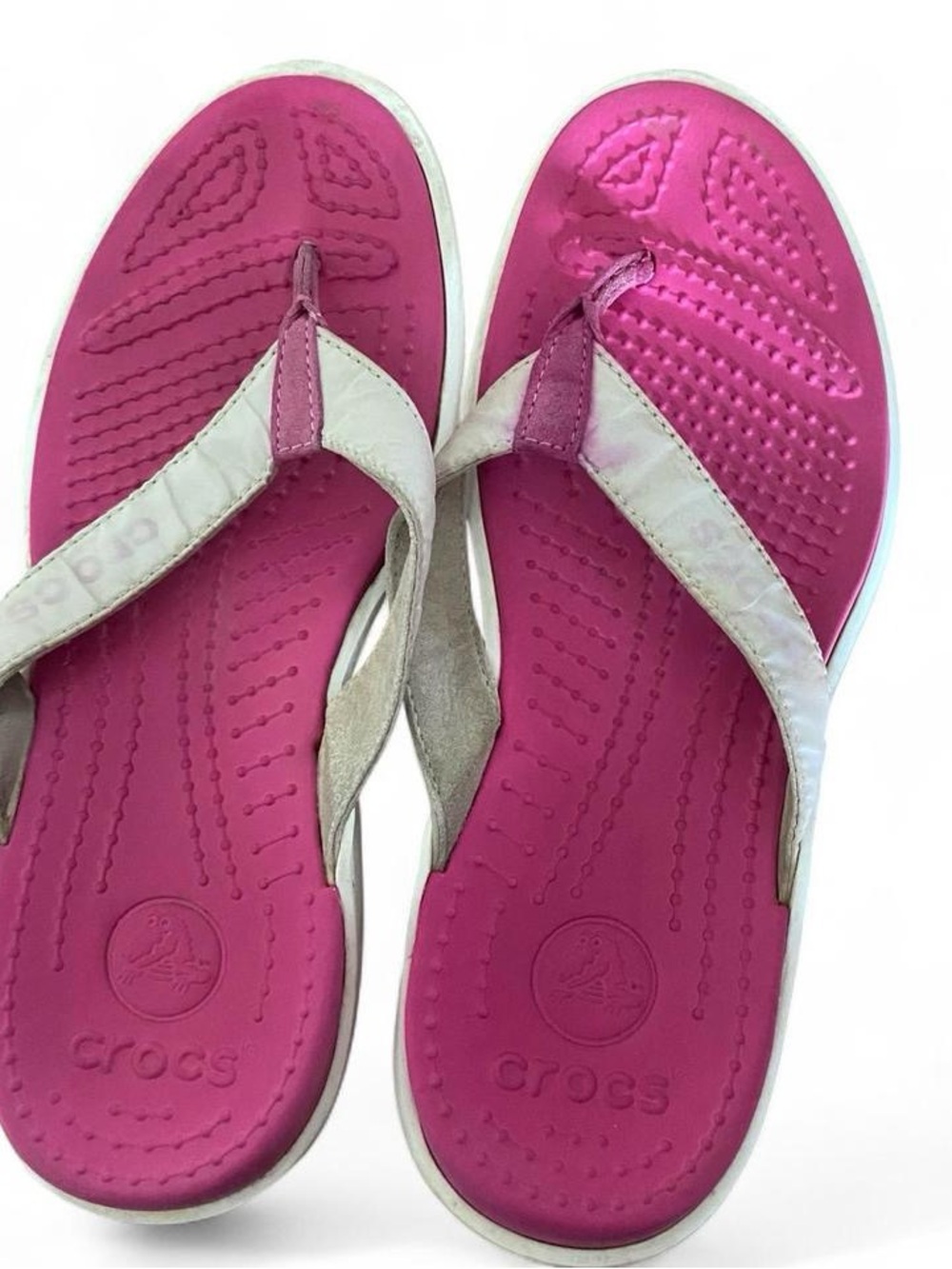 CROCS Women's Hot Pink Flip Flop Sandals with White Straps